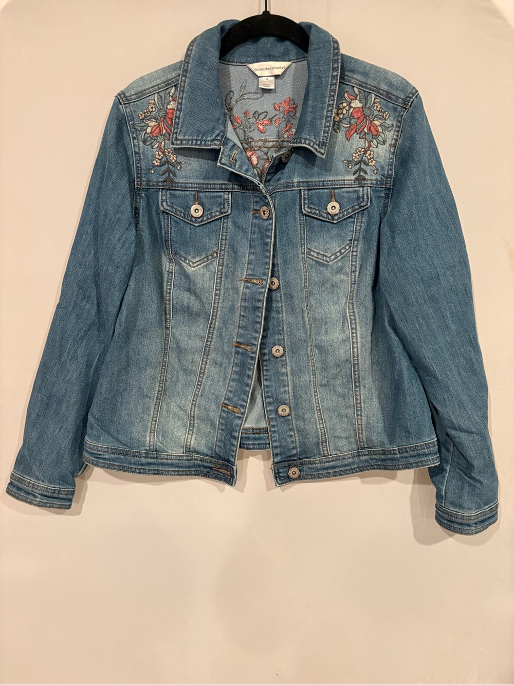 Christopher & Banks Light Blue Denim Jacket with Floral Embroidery